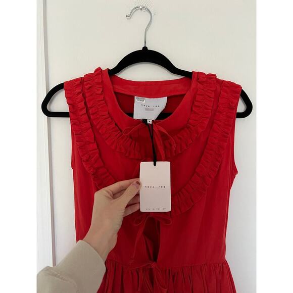 NWT Naya Rea Cherry Red Bow Tie Cottagecore Via Midi Dress $350 MSRP - Picture 6 of 11